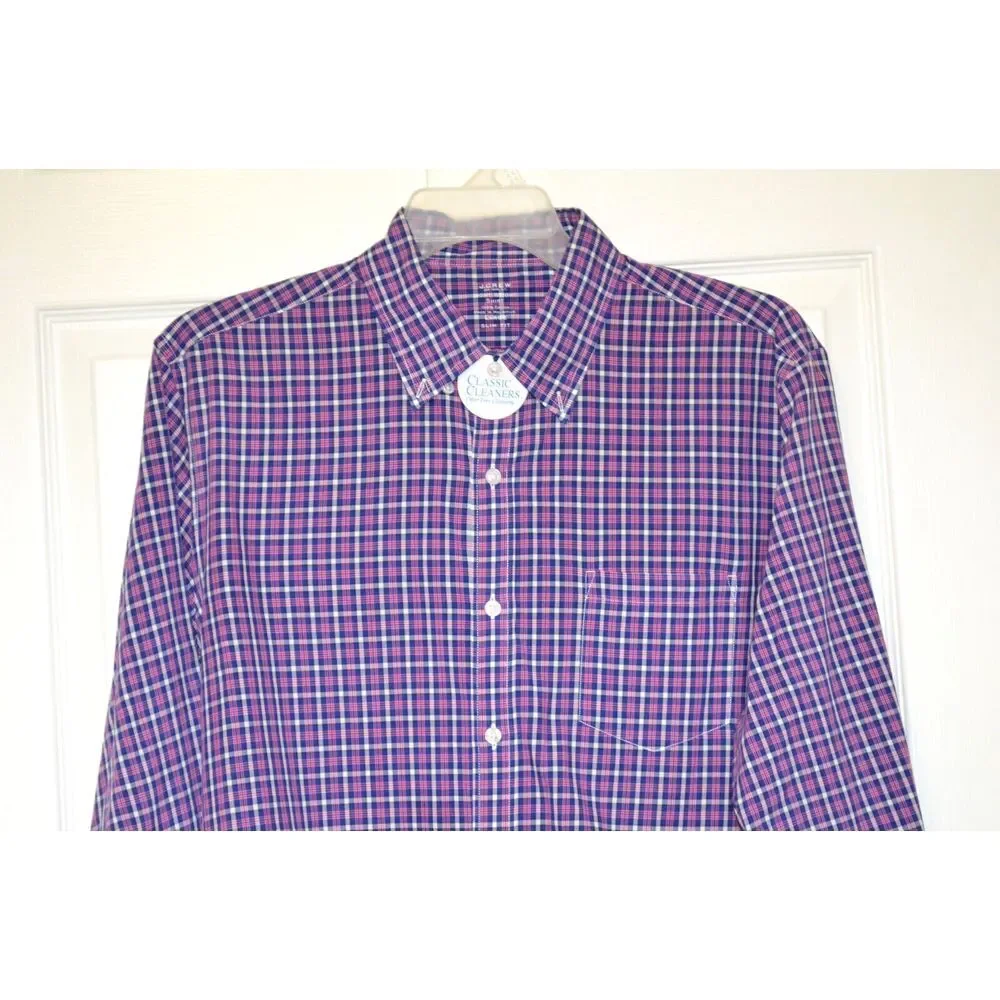 J Crew Light Weight Dress Shirt Cotton Men's L Slim Fit Blue &‎ Red Plaid